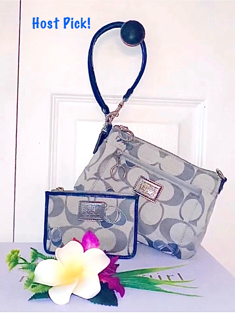 #82 COACH ~ Gray Storybook and Navy Blue Wristlet and Coin/Card Holder Set